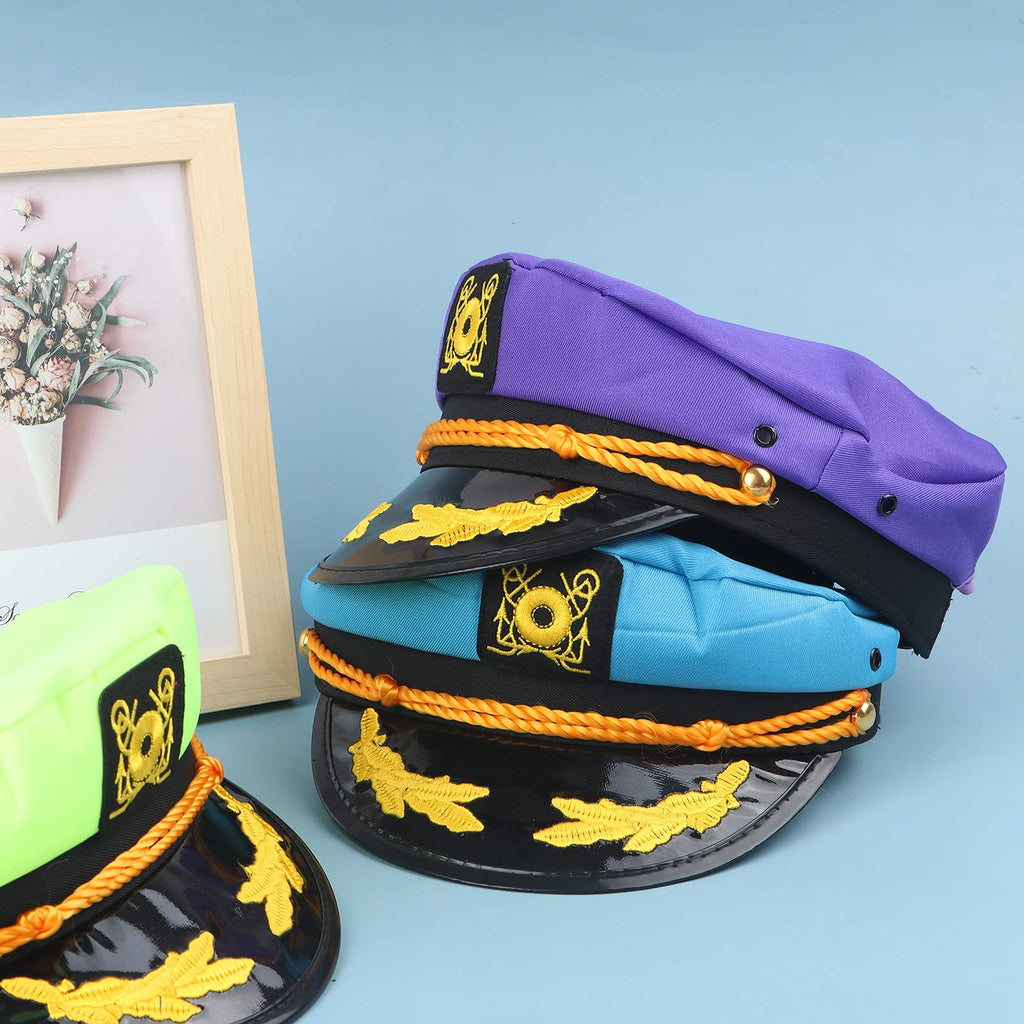 37YIMU 8 Pack Colorful Captain Hats — Unisex Sailor Party Hats for Parties, Cruises & Cosplay