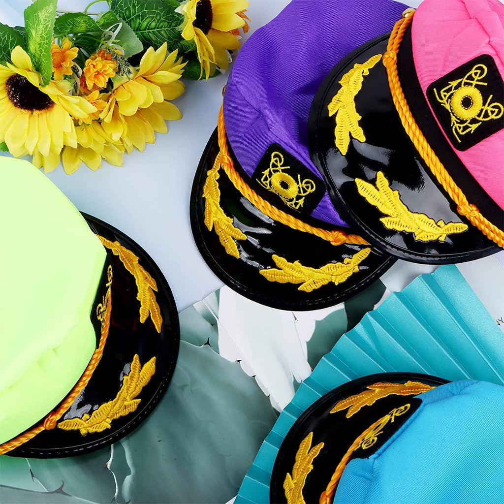 37YIMU 8 Pack Colorful Captain Hats — Unisex Sailor Party Hats for Parties, Cruises & Cosplay