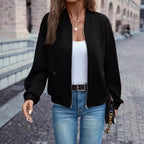 Solid Color Faux Pocket Zip Jacket Casual Long Sleeve For Autumn And Winter
