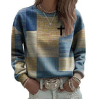 AutumnWinter Womens New Plaid Print Crew Neck Sweatshirt