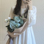 Korean Style Long Sleeve Round Neck Mid-Length Dress