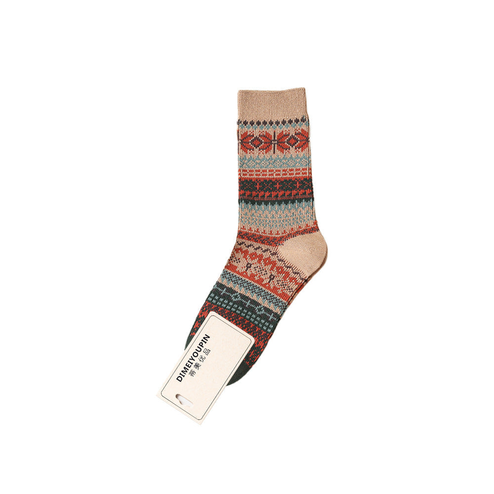 Double-Needle Dual-Channel Sweat-Absorbing Breathable Wireless Top Preppy-Style Mid-Calf Women's Socks
