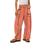 Y2K Black Striped Wide-leg Pants With Pockets Fashion Loose Drawstring Trousers Sports Sweatpants Women's Clothing