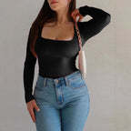 Sexy Solid-color Long-sleeve Top T-shirt For Women