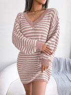 Women's Striped Lace-Up Knitted Dress