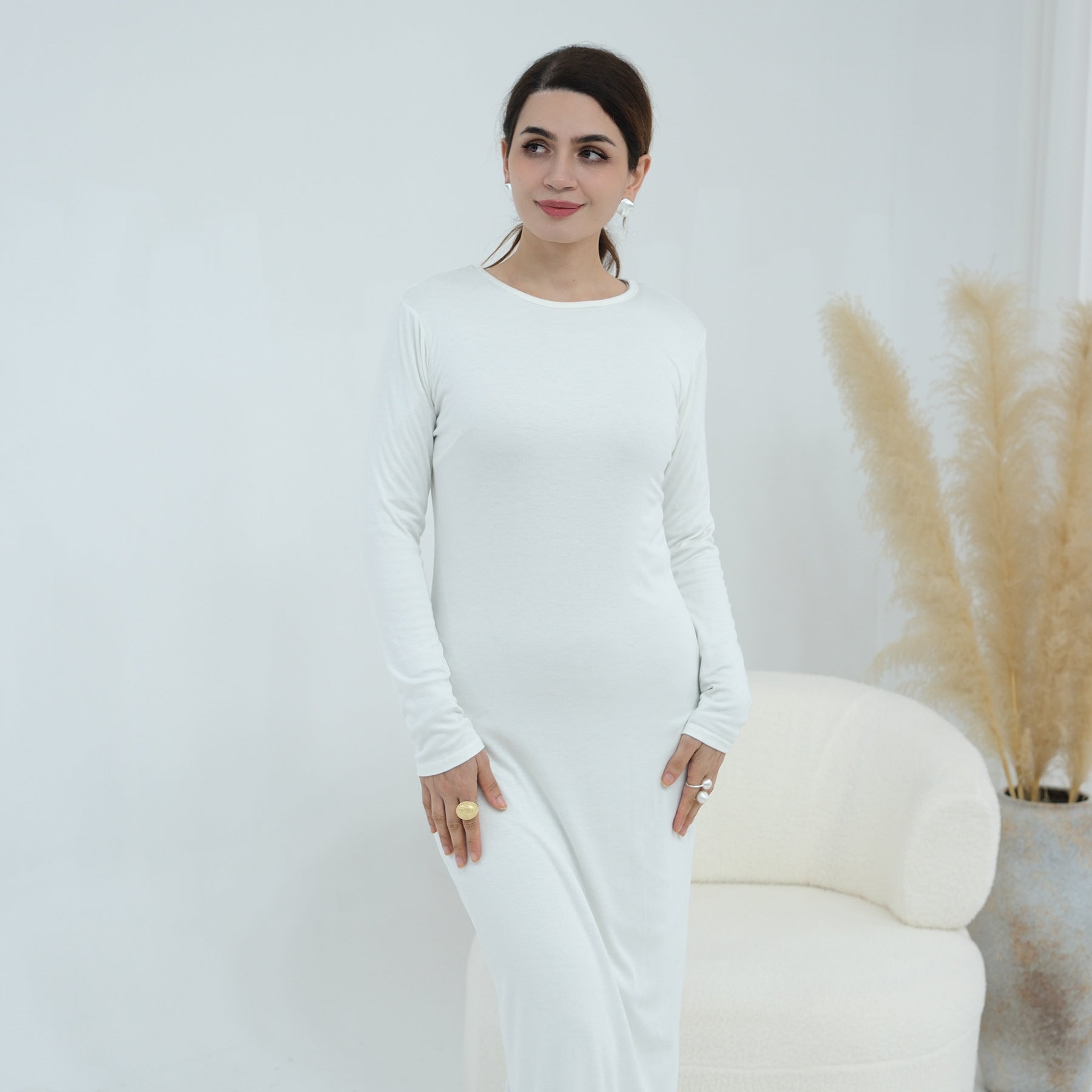 Plus-size Stretchy Long-sleeve Slip Dress