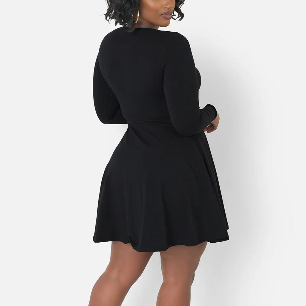 Solid-color Waist-cinching Figure-flattering Dress