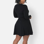 Solid-color Waist-cinching Figure-flattering Dress
