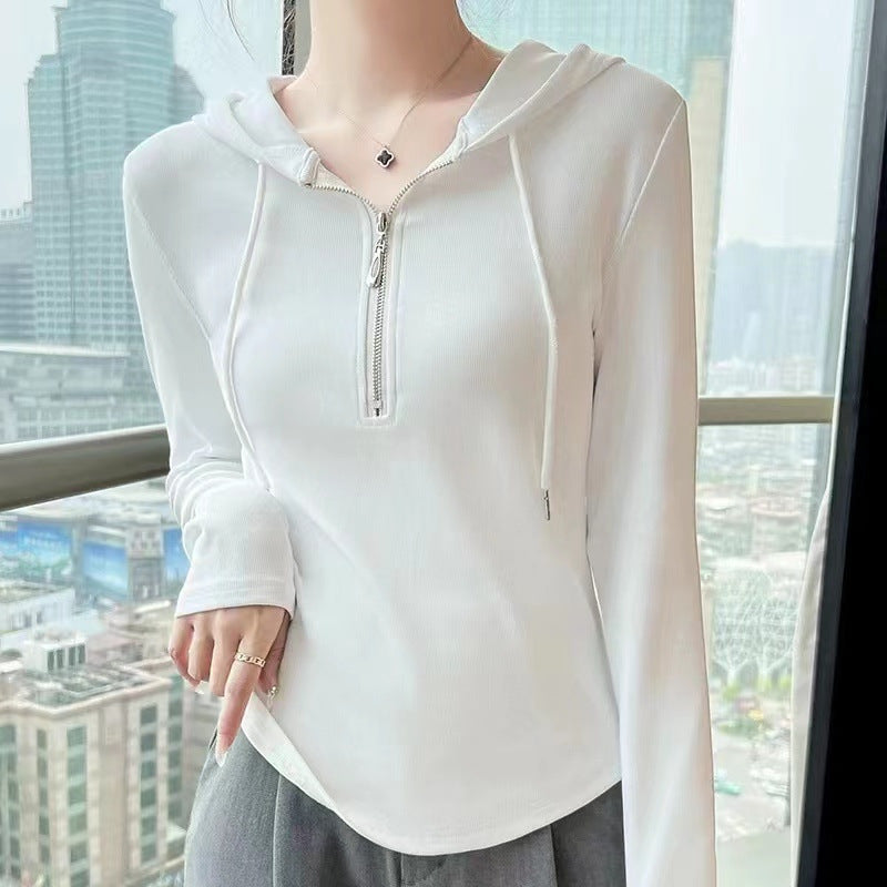 Korean-style Designer Niche Thin Fashionable Long-sleeve T-shirt With Zipper