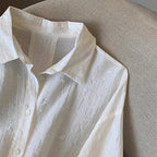 Elegant Solid-Color Crepe Loose-Fit Shirt Cardigan Women's Top