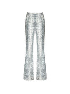 Low Rise Snake Print Sequin Slim Fit Flared Pants