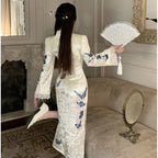 Women's Retro Chinese-Style National-Style Silk Velvet Cheongsam Dress