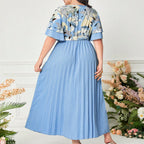 Printed V-neck Spliced Slim-fit Ladies Dress