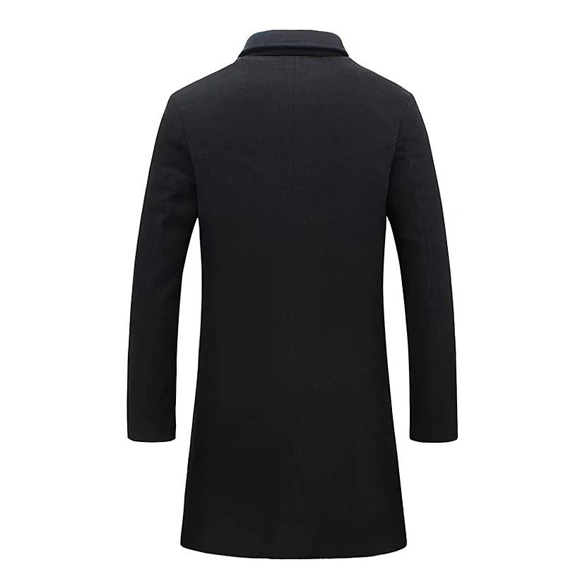 Winter Lapel Trench Coat Fashion Pocket Single Breasted Jacket Outerwear Casual Solid Color Men's Clothing