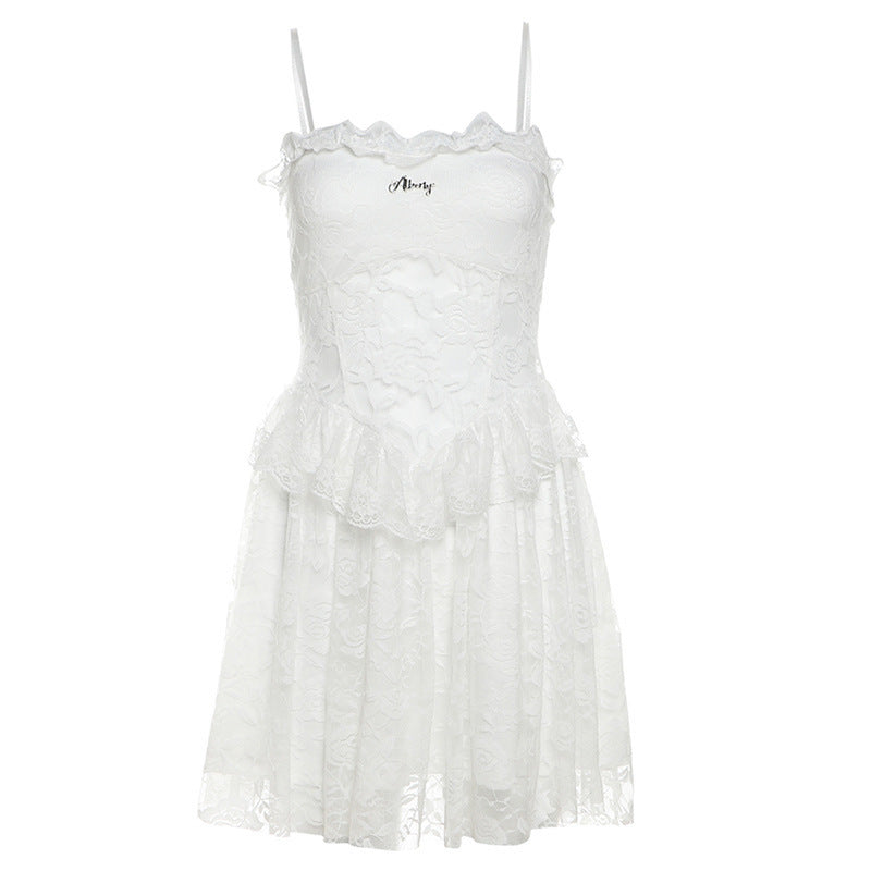 Spring New Women's Solid-Color Sexy Lace-Patchwork Slip Dress