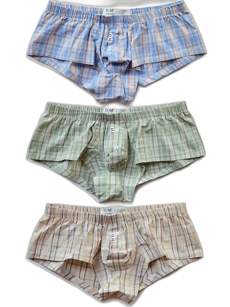 Mens Plaid Front Pouch Boxer Shorts