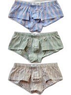 Mens Plaid Front Pouch Boxer Shorts