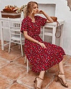 Women's Wave Point Short Sleeve Dress Shirt Collar Skirt
