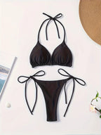 Solid Color Sexy Lace-up Hot Girl Temperament Women's Bikini Swimsuit