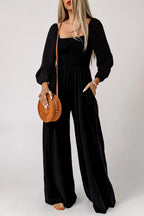Smocked Square Neck Wide Leg Jumpsuit Women UK