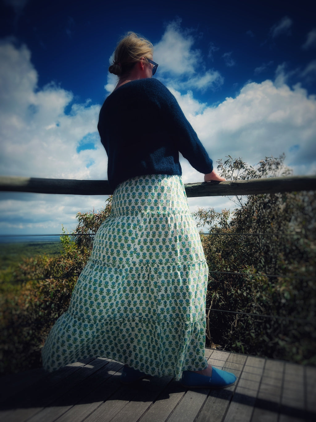 Jaipur flower block printed cotton maxi skirt