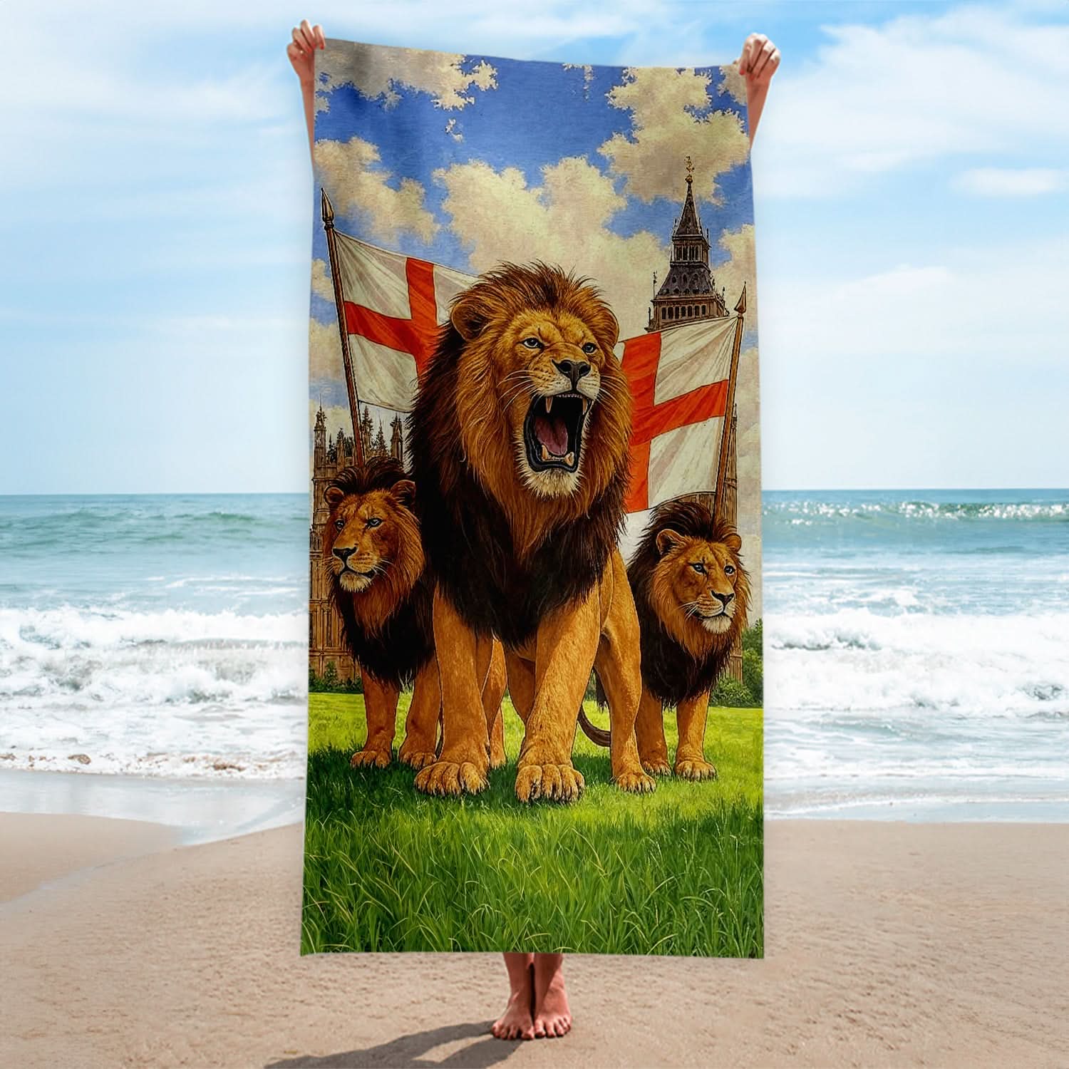 England - 3 Lions London - Beach Towel