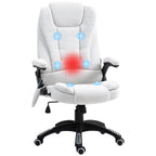 Vinsetto Massage Recliner Chair Heated Office Chair with Six Massage Points Linen-Feel Fabric 360\'c2\'b0 Swivel Wheels Cream White