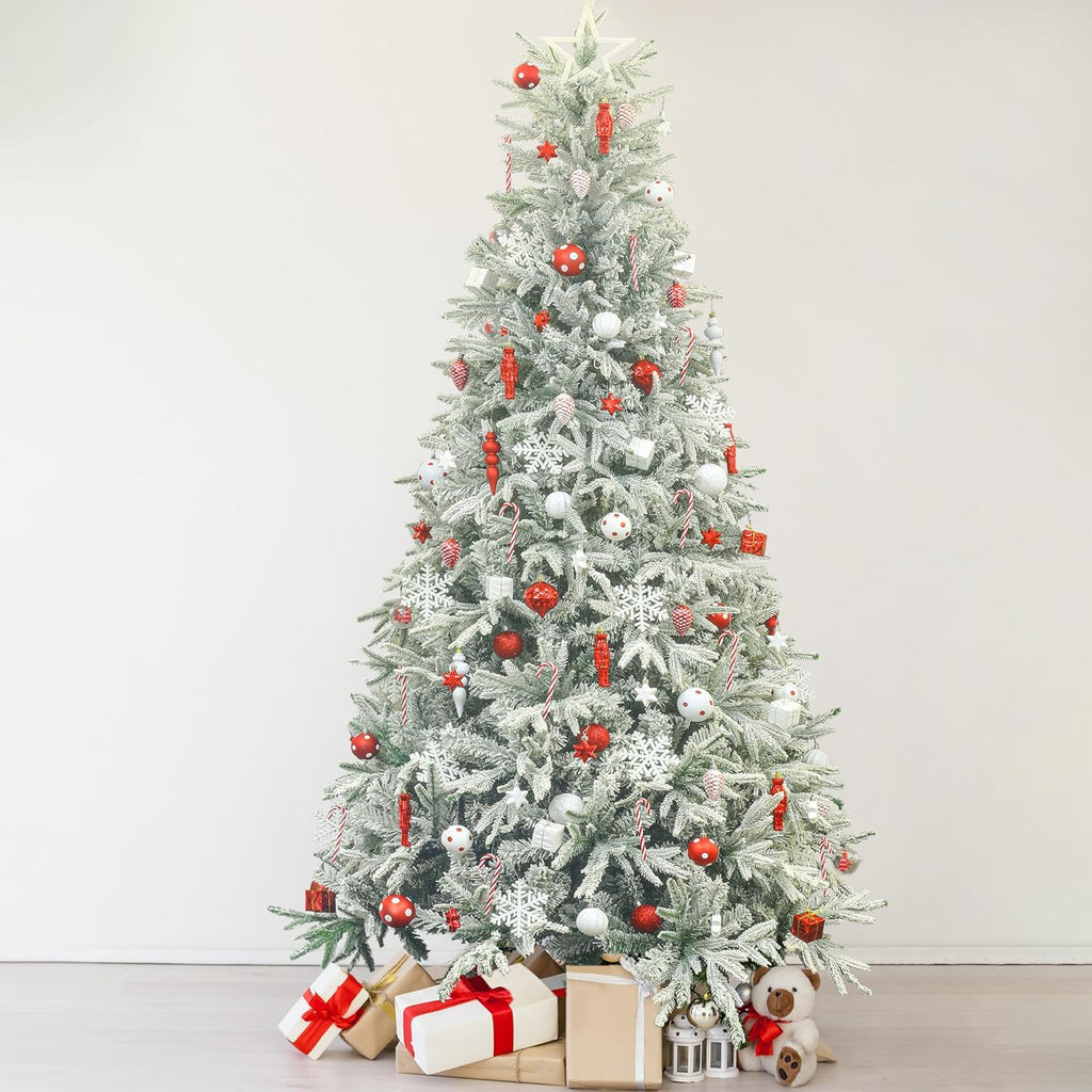 Artificial Christmas Tree 6.5ft Snow Flocked Branches Realistic Unlit Pine KI Store