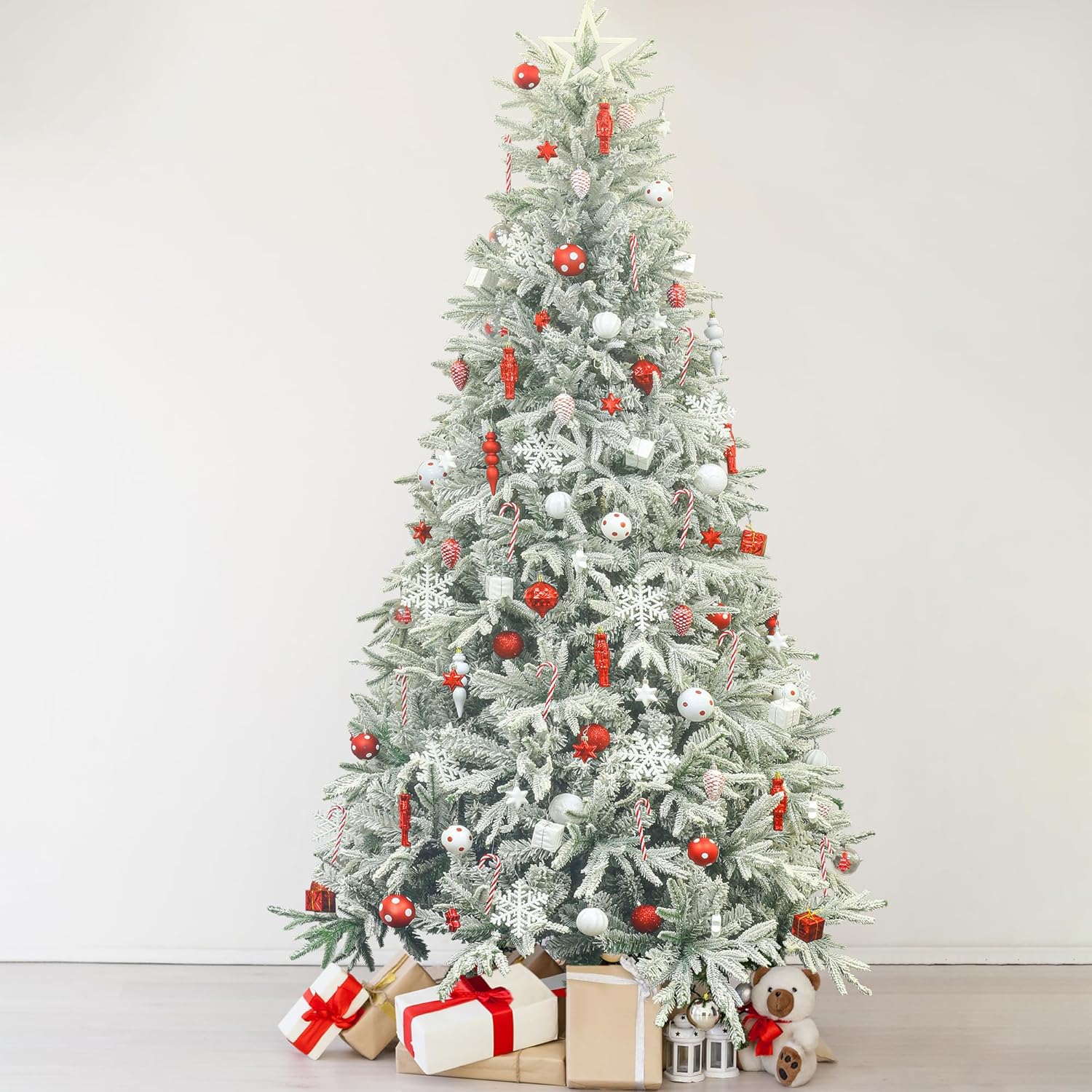 Artificial Christmas Tree 6.5ft Snow Flocked Branches Realistic Unlit Pine KI Store