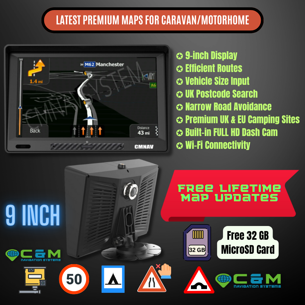 9" CMNAV 360 Camper Plus (Built-in Dashcam, Android, Wi-Fi - NO Live Traffic)