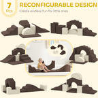 AIYAPLAY Kids Soft Play Set, 7 Piece Foam Climbing Blocks, Brown