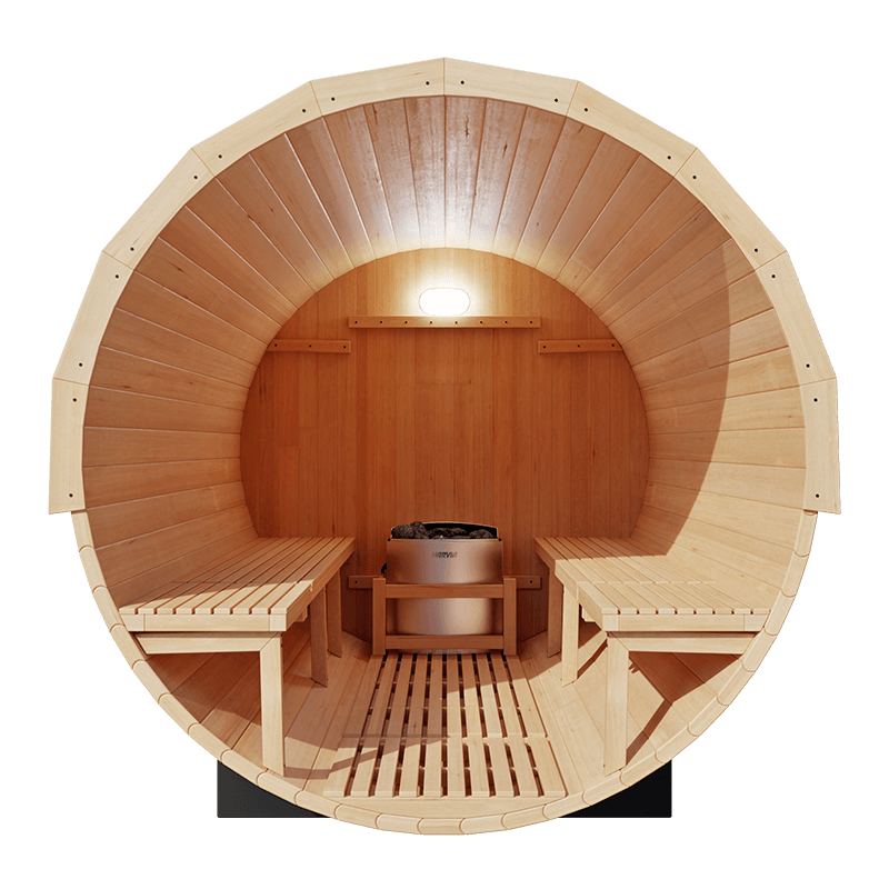 KOVE Outdoor Barrel Sauna – 5–6 Person Garden Sauna with 6kW Harvia Electric Heater