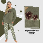 Daisy Dreamer Womens Highland Cow Print Cotton Jersey Pyjama Set Long Sleeve Lounge Wear