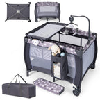 3 in 1 Baby Activity Center Foldable Pack and Play with Diaper Changing Table-Black