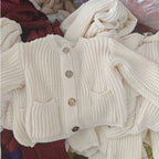 Pocket-button Knitted Women's Round-neck Ingot Sweater Coat