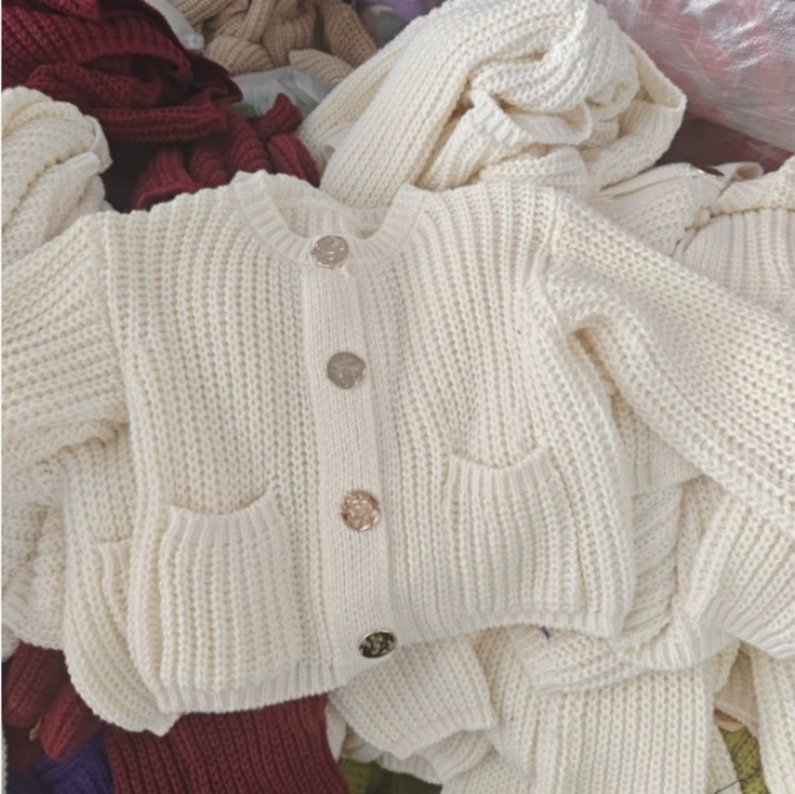 Pocket-button Knitted Women's Round-neck Ingot Sweater Coat