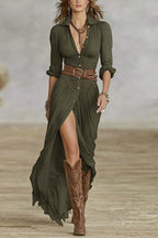 Women's Sexy Solid Color Irregular Pleated With Belt Dress