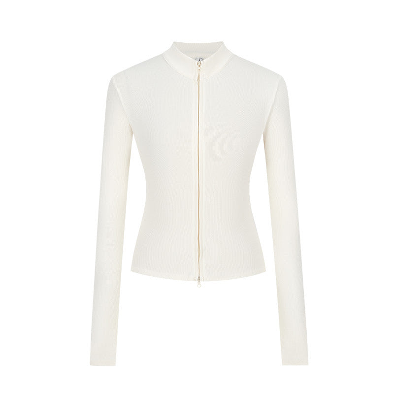 Stand-up Collar Slim-fit Waist-cinching Cardigan Top