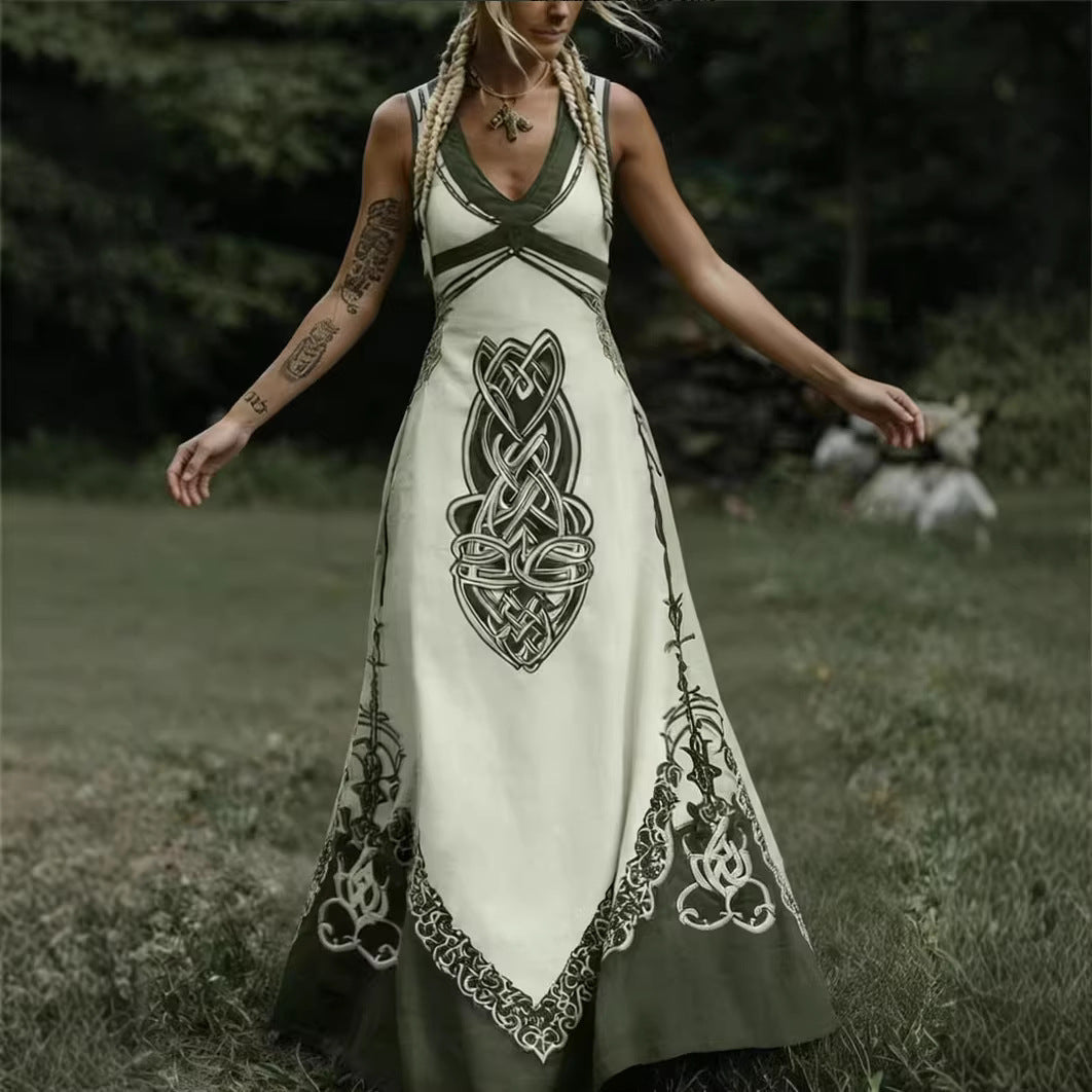 Women's V-Neck Ethnic-style Artistic Sleeveless Printed Dress