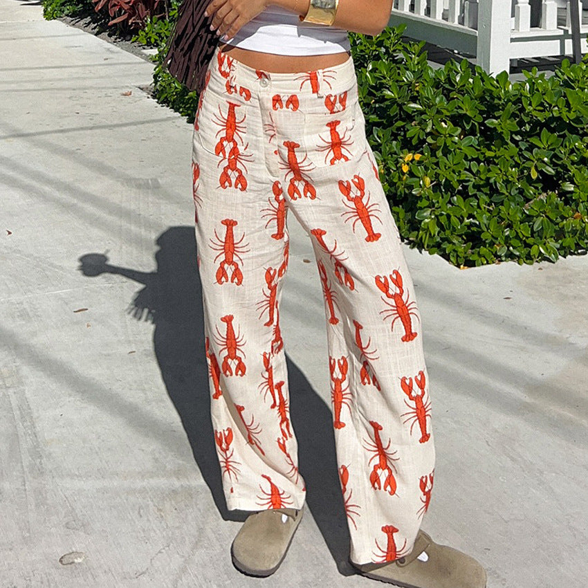 Women's Casual Pants With A Unique Lobster Print