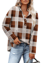 Women's Top V-neck Buttons Long-sleeved Sweater Shirt