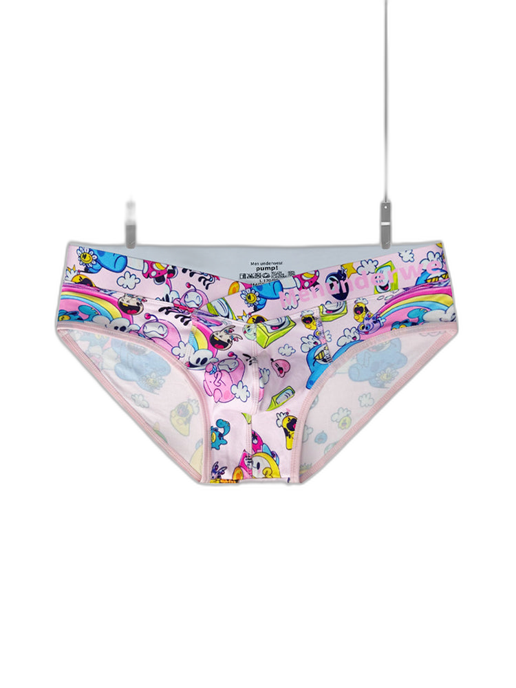 2 Pack Men's Playful Cartoon No-Tag Comfortable and Breathable Briefs