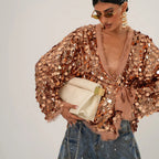 Fashionable Beaded Patchwork Solid Color Jacket For Women