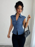 Women's Slim-fit Sleeveless Blouse With Pleats Elegant Top