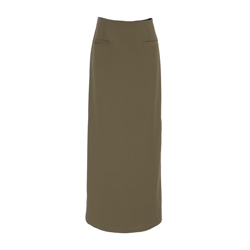 French-style Sophisticated Solid-color High-waisted Skirt With A Slit