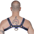 Titus H-Front Leather Chest Harness | Black & Blue
