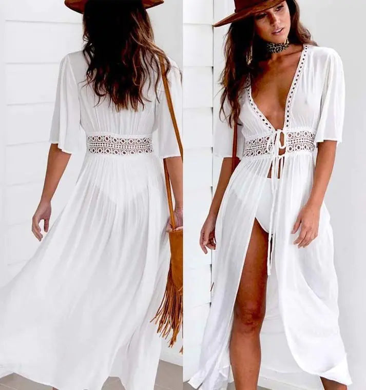 Lace Trim Tie Cardigan – Women’s Bikini Beach Cover Up