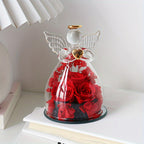 Eternal Red Roses in Glass Dome, 10.21cm x 7.49cm, Angel Statue with Red Roses, Romantic Valentine's Day, Christmas, Thanksgiving, Mother's Day, Graduation Gift, Love, Forever Flower Display, Home Decor