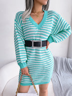 Women's Striped Lace-Up Knitted Dress
