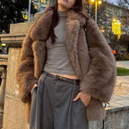 Women's Autumn Winter Warm Notched Collar Mid-Length Fur Coat
